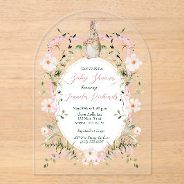 Pink Floral Ribbon Baby Bunny Baby Dusche Acryleinladungen