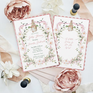 Pink Floral Ribbon Baby Bunny Baby Dusche Einladung