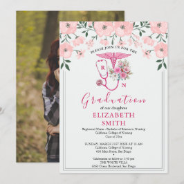 Pink Floral RN Nursing Graduation Invitation | BSN Einladung