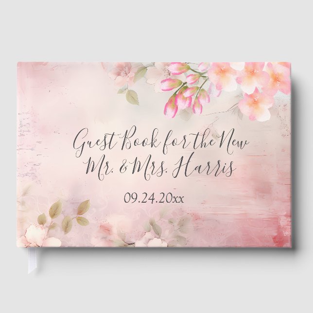 Pink Floral Romantisches Gästebuch (Vorderseite)