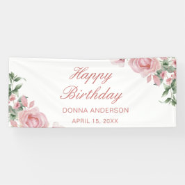 Pink Floral Rose Birthday Party Plate Banner