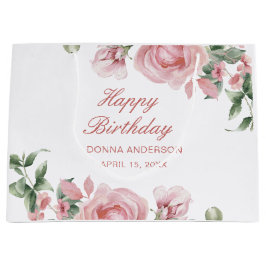 Pink Floral Rose Birthday Party Plate Große Geschenktüte