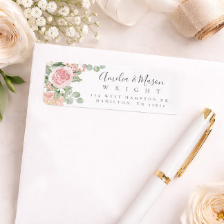 Pink Floral Rose Eucalyptus Wedding Return Address