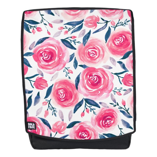 Pink Floral Rose Muster Rucksack (Vorderseite)
