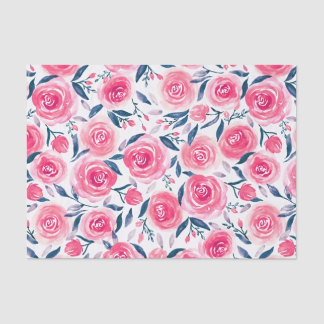 Pink Floral Rose Muster Seidenpapier (Vorderseite)
