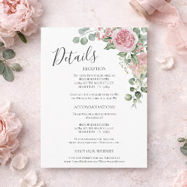 Pink Floral Rose Wedding Details Enclosure Card Postkarte