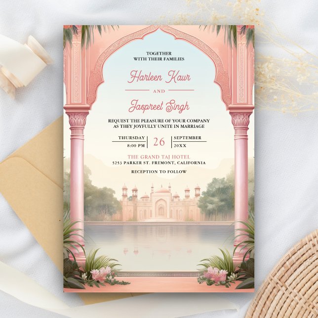Pink Floral Royal Indian Palace All in One Wedding Einladung (Von Creator hochgeladen)