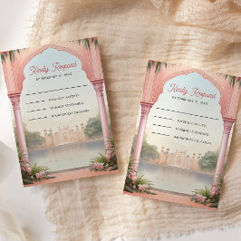 Pink Floral Royal Indian Palace Wedding RSVP Karte