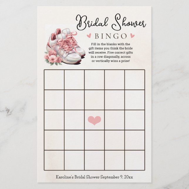 Pink Floral Runner Themed Brautparty Bingo Game (Vorderseite)