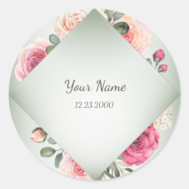 Pink Floral Rustic Geometric Green Party Runder Aufkleber (Vorderseite)