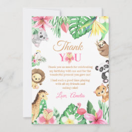 Pink Floral Safari Animals Wild One Birthday Dankeskarte