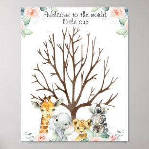 Pink Floral Safari Fingerprint Guestbook Poster