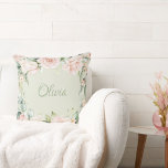 Pink Floral Sage Green Watercolor Name Babygirl Kissen<br><div class="desc">Pretty sage green pink floral watercolor throw pillow for the pretty baby girl in your life. Perfekte Baby-Shower-Gift für das neue Baby-Girl. This is such an elegant pattern for a girls nursery or bedroom. So dainty and girly.</div>
