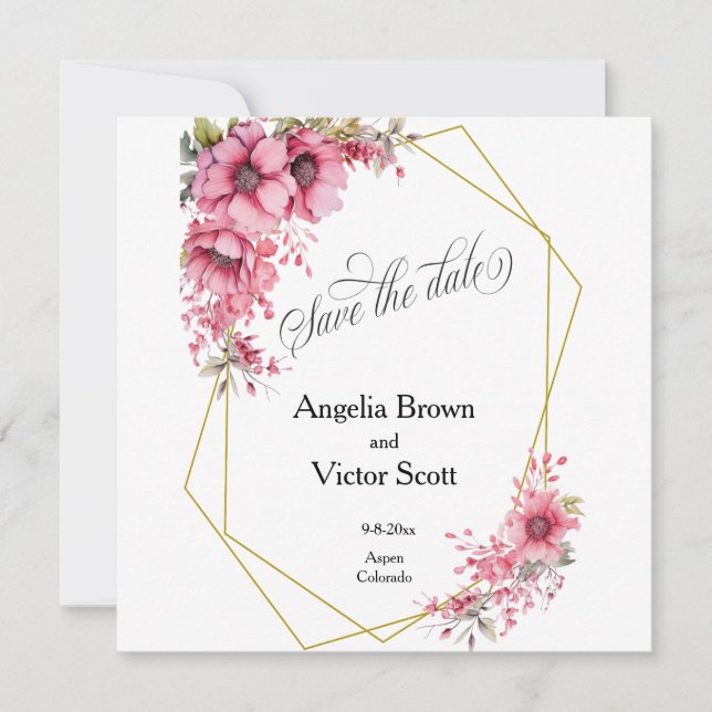 Pink Floral Save the Date Invitation (Vorderseite)