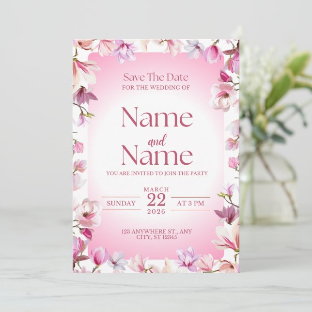 Pink floral save the date wedding invitation  einladung (Stehend Vorderseite)
