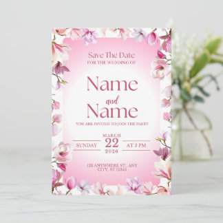 Pink floral save the date wedding invitation einladung