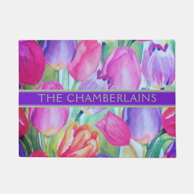 PINK Floral SCHLICHTER TEXT Fußmatte (Vorderseite)