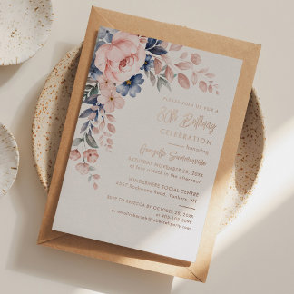 Pink Floral Script 80. Geburtstagsparty Folieneinladung