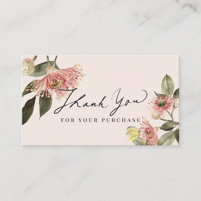 Pink Floral Script Danke Business Card Visitenkarte (Vorderseite)