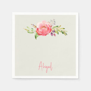Pink Floral Script Name Baby Dusche Serviette
