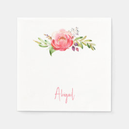 Pink Floral Script Name Baby Dusche Weiß Serviette