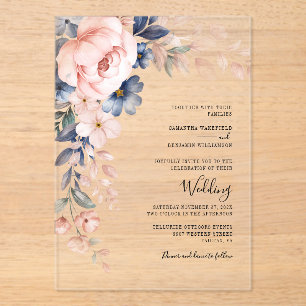 Pink Floral Script Watercolor Hochzeit Acryleinladungen