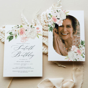 Pink Floral Sechzigste Geburtstagsparty Einladung