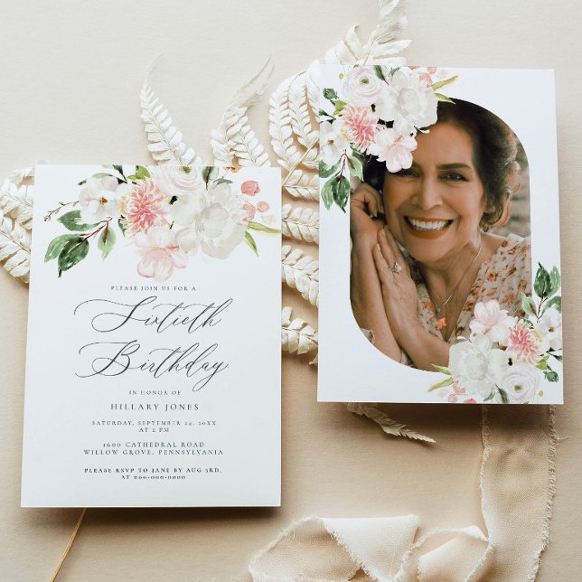 Pink Floral Sechzigste Geburtstagsparty Einladung (Von Creator hochgeladen)
