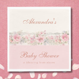 Pink Floral Shabby Chic Christian Baby Shower  Serviette