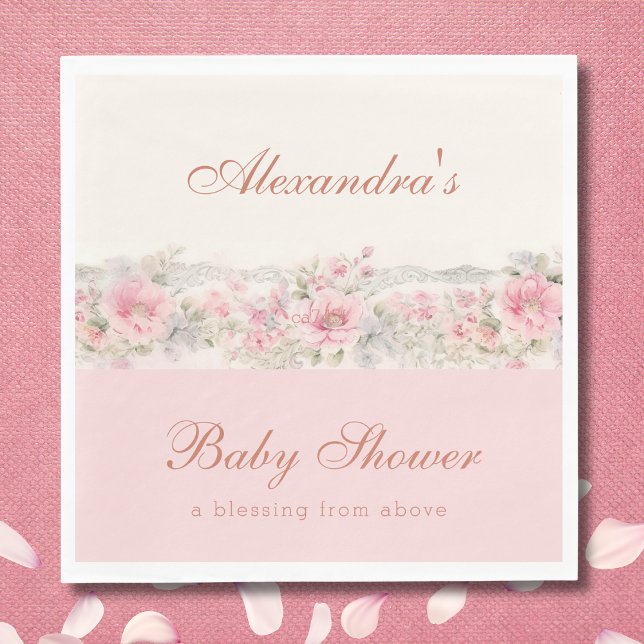 Pink Floral Shabby Chic Christian Baby Shower  Serviette (Von Creator hochgeladen)