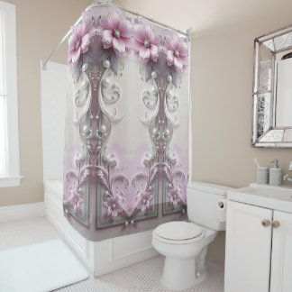 Pink Floral Shower Curtain Duschvorhang