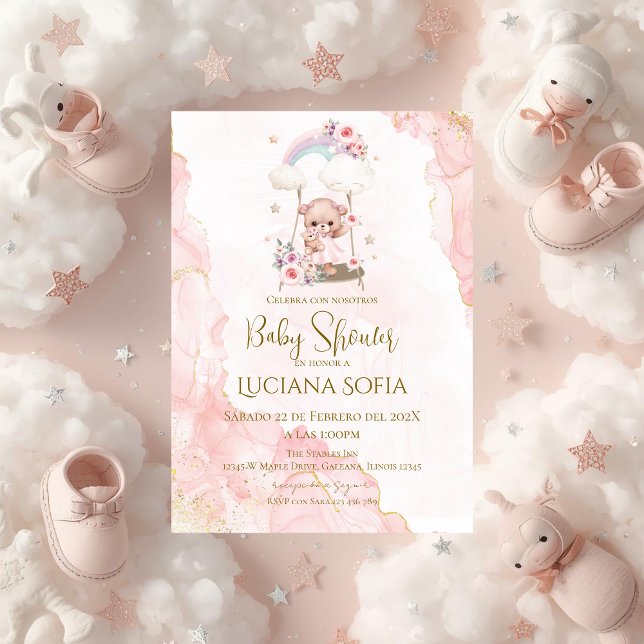 Pink floral Spanish Baby Shower Girl invitation Einladung (Von Creator hochgeladen)