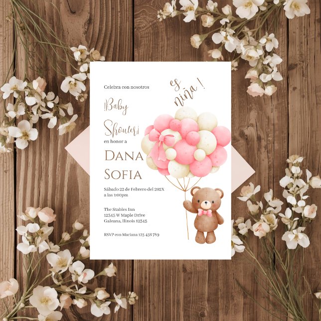 Pink floral Spanish Baby Shower Girl invitation Einladung (Von Creator hochgeladen)