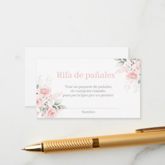 Pink Floral Spanish Diaper Raffle Baby Shower Girl Begleitkarte
