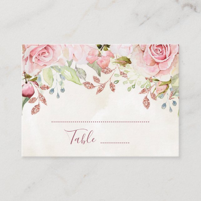 Pink Floral Spring Wedding Place Setting Cards Platzkarte (Vorderseite)