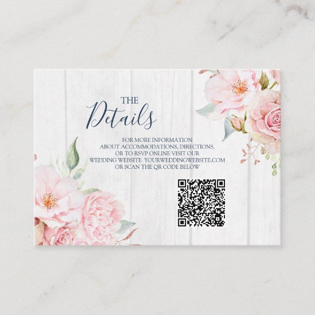 Pink Floral Spring Wedding QR code Details Insert (Vorderseite)