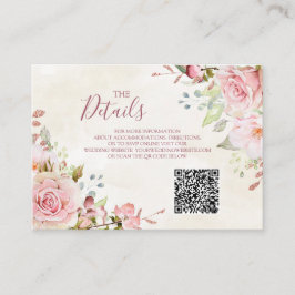 Pink Floral Spring Wedding QR code Details Insert