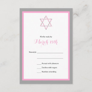 Pink Floral Star Bat Mitzvah RSVP CARD Karte