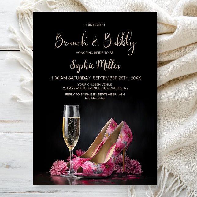 Pink Floral Stiletto Shoes Brunch and Bubbly Einladung (Von Creator hochgeladen)