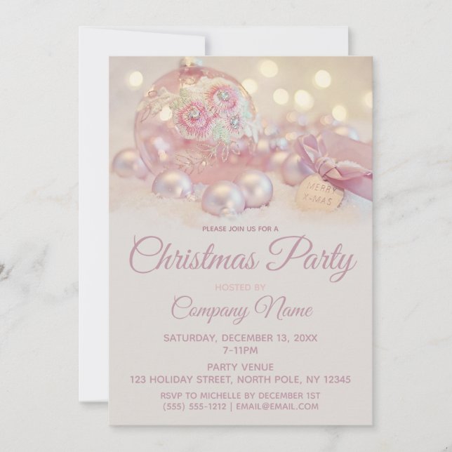 Pink Floral String Lights Corporate Holiday Party Einladung (Vorderseite)