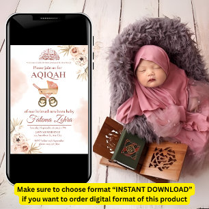 Pink Floral Stroller Baby Girl Muslim Aqiqah Einladung