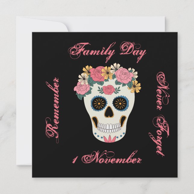 Pink Floral Sugar Skull Illustration Karte (Vorderseite)