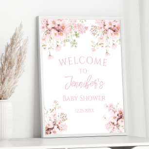 Pink Floral Summer Baby Girl Dusche Willkommen Poster