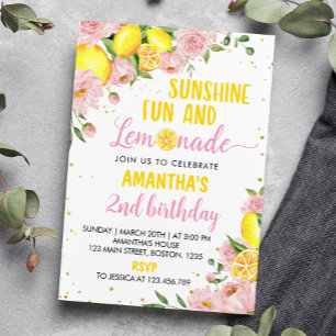 Pink Floral Sunshine Lemonade zum Geburtstag Einla Einladung
