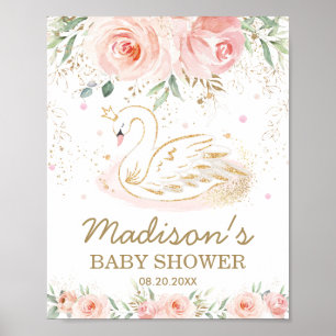 Pink Floral Swan Baby Dusche 1. Geburtstag Begrüßu Poster