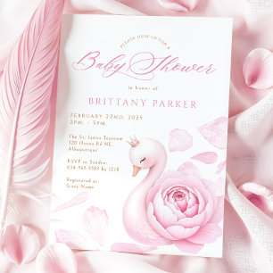 Pink Floral Swan Babydusche Einladung