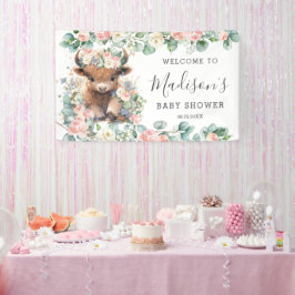 Pink Floral Sweet Highland Kuh Baby Dusche Willkom Banner