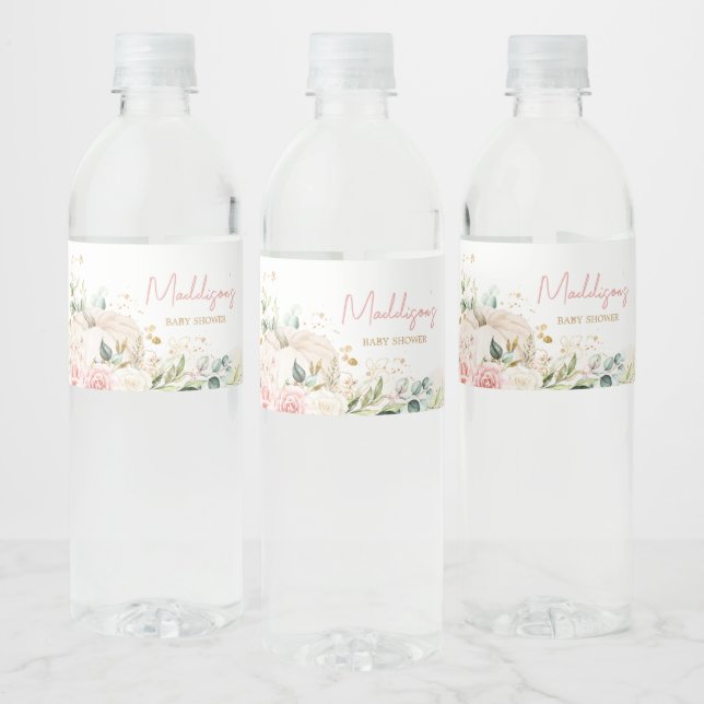 Pink Floral Sweet Little Pumpkin Baby Dusche Wasserflaschenetikett (Flaschen)