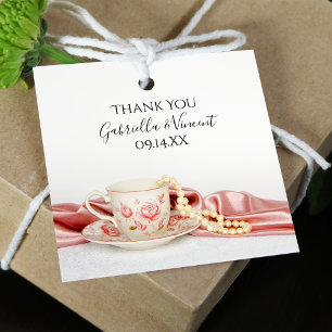 Pink Floral Tee Cup mit Perlen Hochzeit Danke Geschenkanhänger