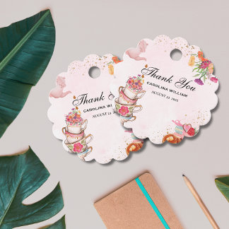 Pink Floral Tee Party Baby Braut Babydusche Geschenkanhänger